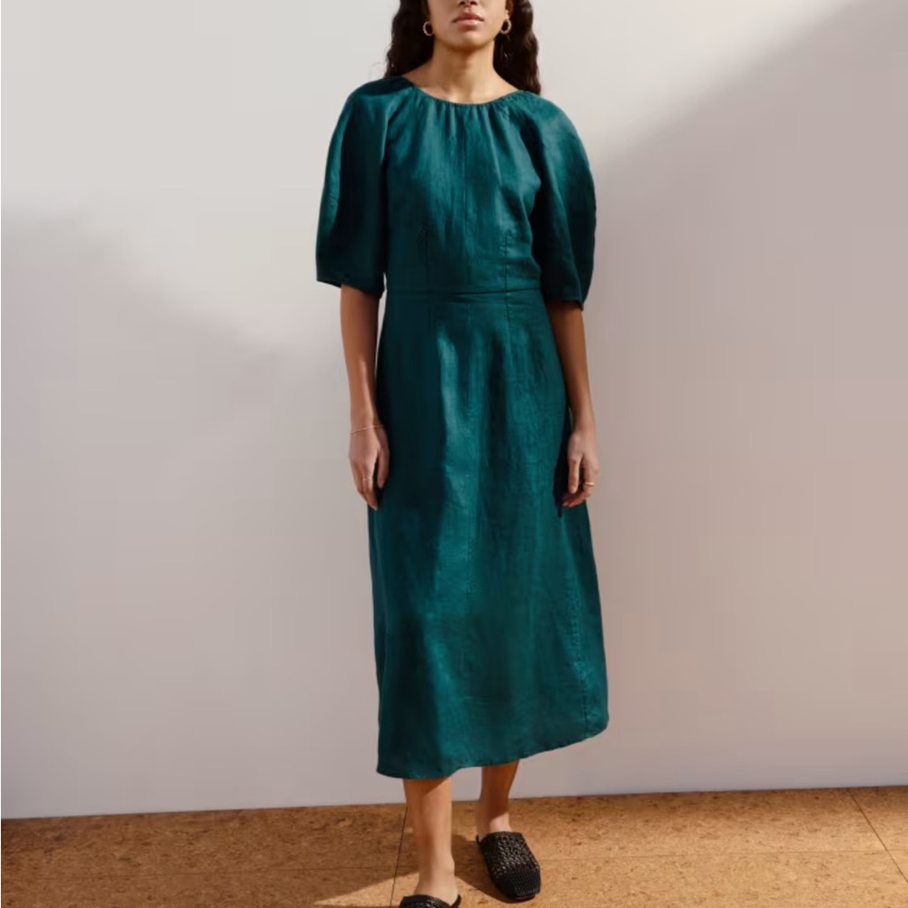 Everlane Linen Short-Sleeve Scoop Midi Dress - sz 8